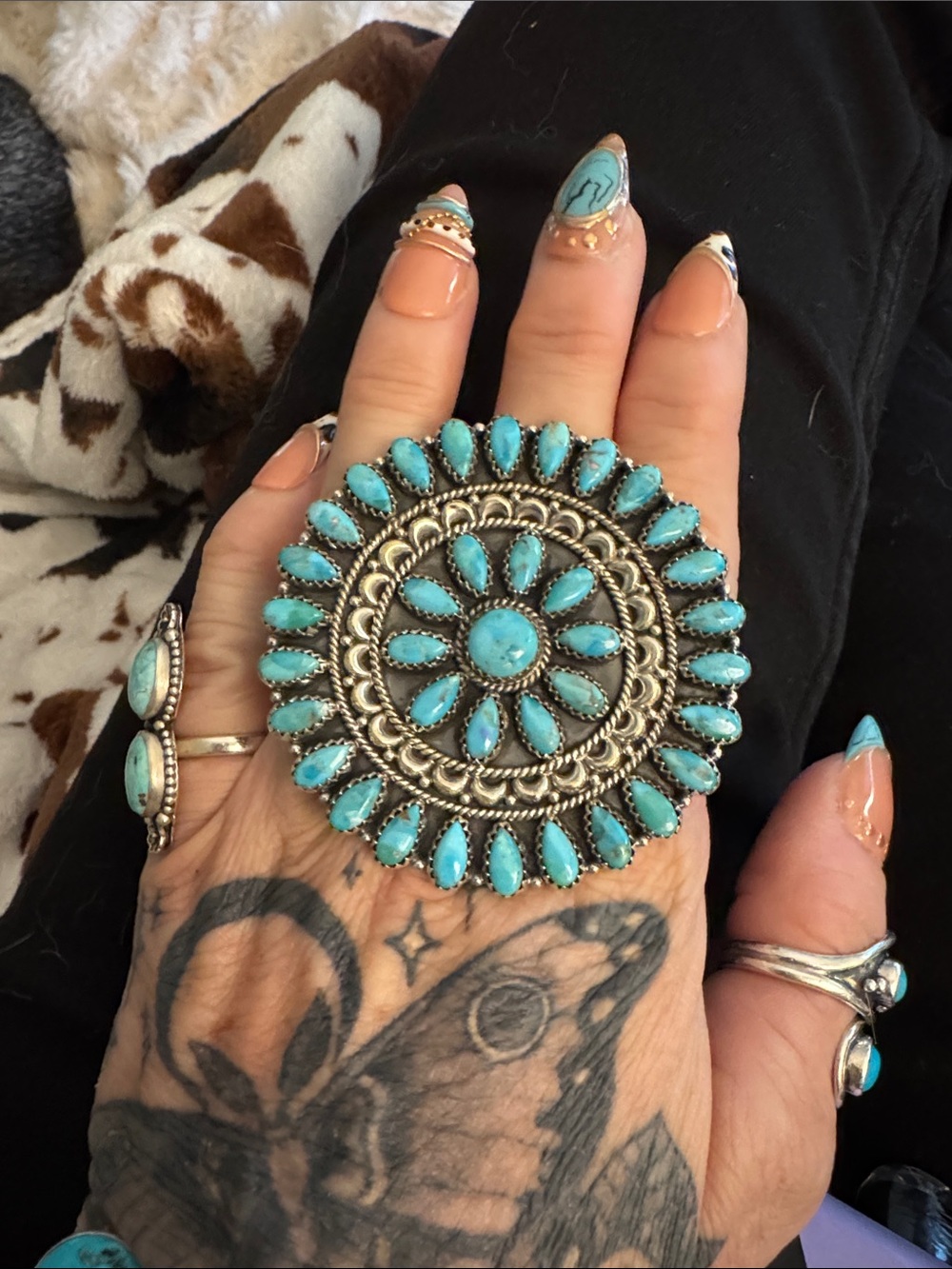Kingman Turquoise Statement lunar Sunburst Ring – Women Jewelry